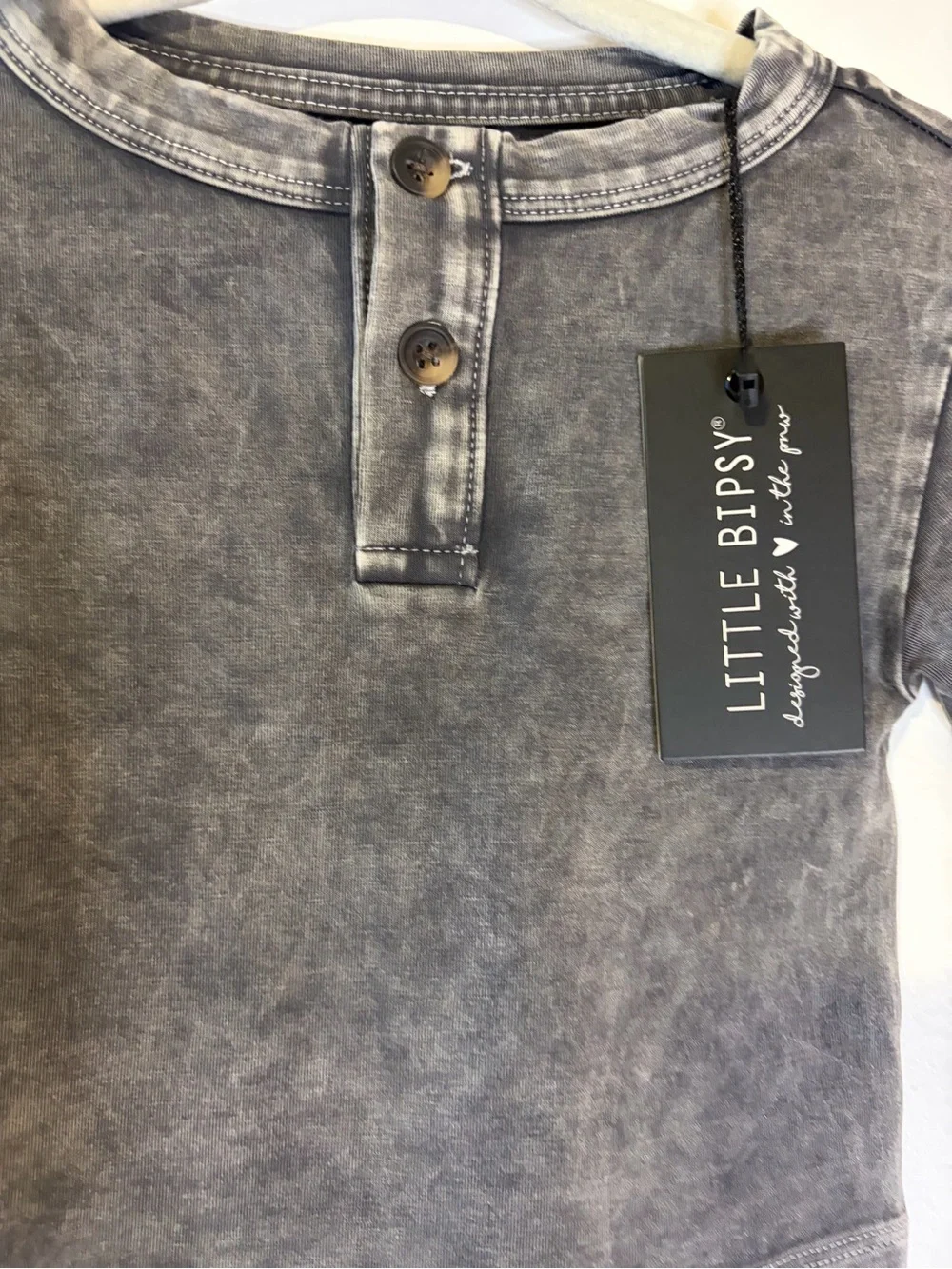 Little Bipsy Mineral-Wash Gray Short Sleeve Henley Tee